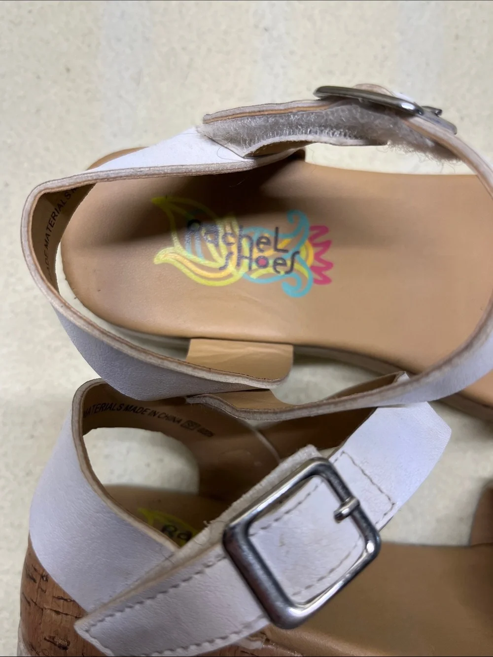 Rachel Shoes White Floral Cork-Platform Sandals